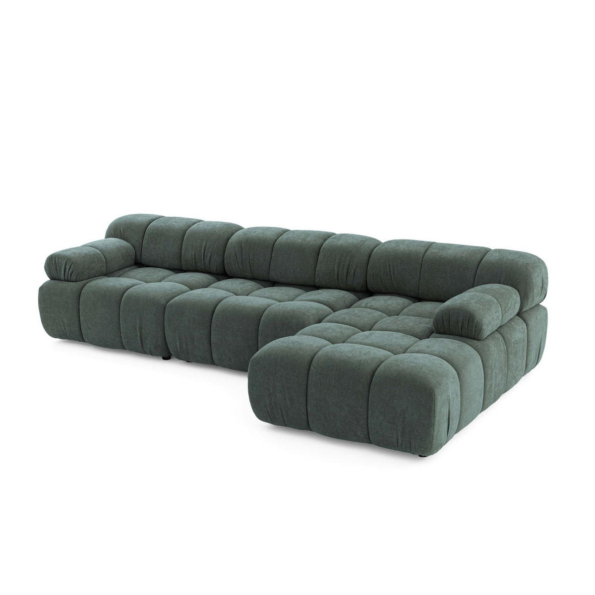 MODULARES Ecksofa MOMENTUM L, Rechts, Breite 282 cm, strukturierter Stoff, Blaugrau - Chromfarben/Blaugrau, Holz/Textil (155/282cm) - Muffo