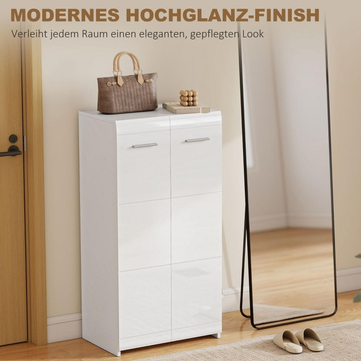 SCHUHSCHRANK 55/36/108 cm in Hochglanz-Weiß mit verstellbaren Böden - Weiß, Holz (55/108/36cm) - BEAOK