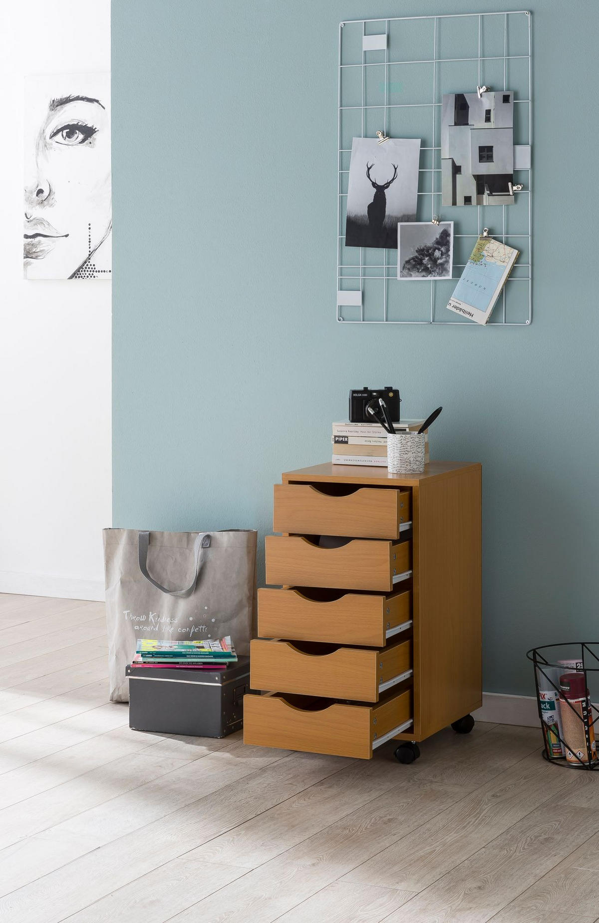 ROLLCONTAINER – Buche, 5 Schubladen, Schreibtischcontainer, Rollen - Schwarz/Braun, Holz/Kunststoff (33/64/38cm) - KADIMA DESIGN
