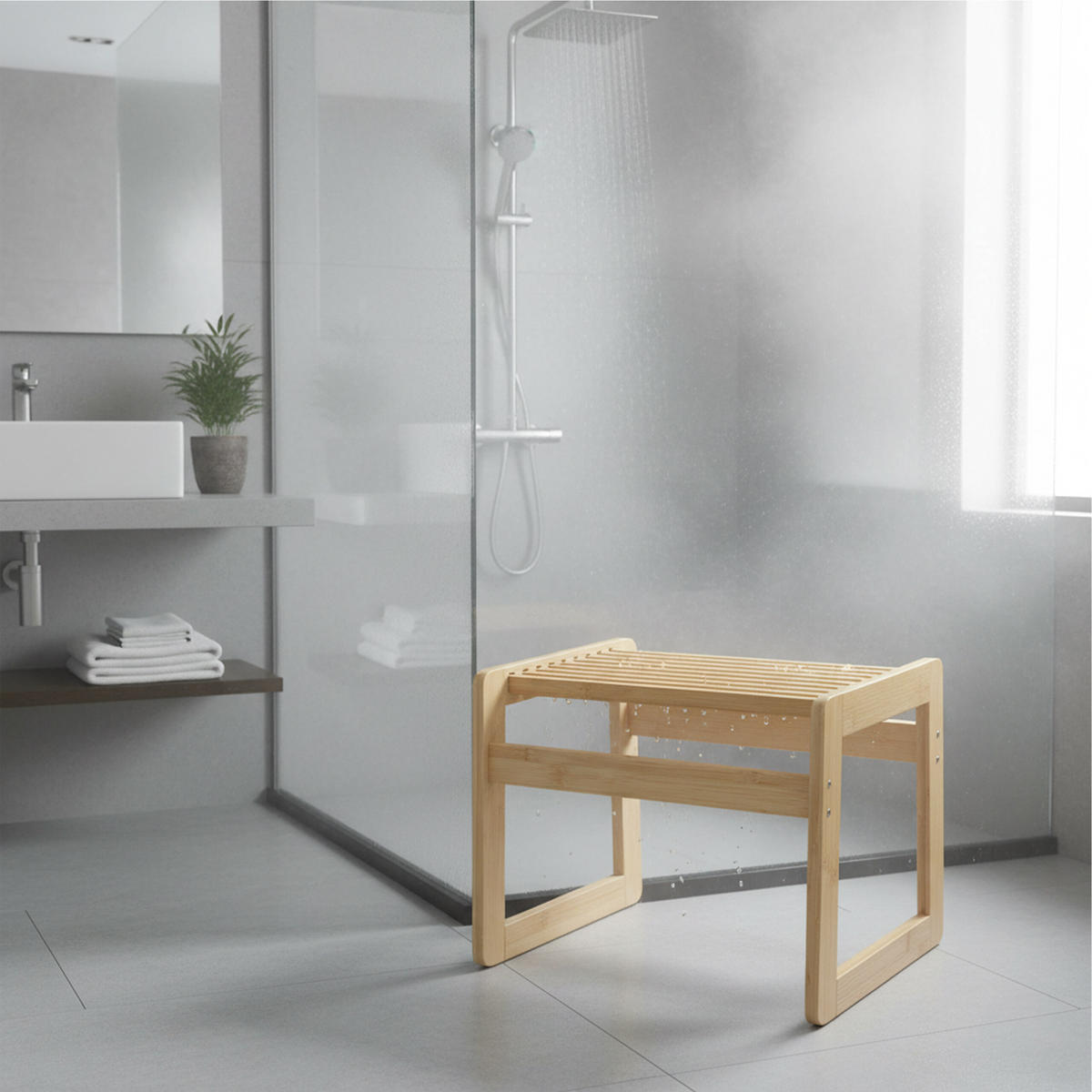 BADHOCKER - Hellbraun, Holz (38/30/33cm) - Relaxdays