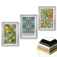 WANDBILDER 3er Set - 20x30 cm Silberner Rahmen - Zitronen, Orangen, Blumen, Italien - Silberfarben, Kunststoff (20/30cm) - ArtPrintCave