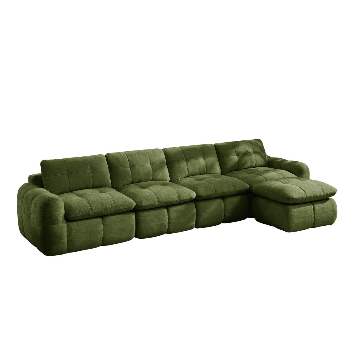 ECKSOFA 334/160/68 cm Grün Chenille mit 1 Fußhocker - Grün, Textil (334/160cm) - Oxeza