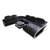 WOHNLANDSCHAFT Elegante Schwarz Weiß Büffelleder - Schwarz, Leder (379/91/283cm)