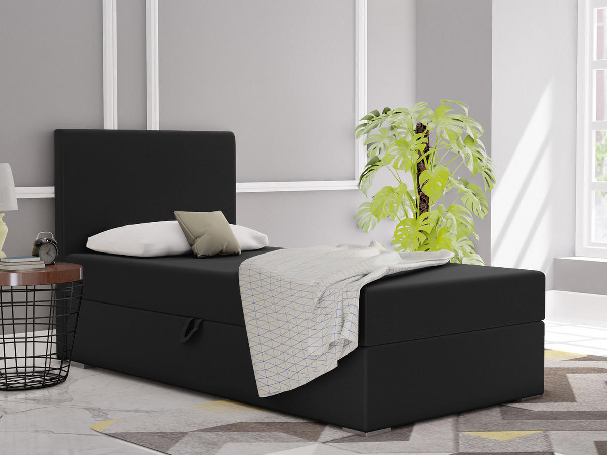 BOXBETT mit Bettkasten Kiberg Mini Basic 90x200 cm, Black - Schwarz, Textil (90/200cm) - Meblito