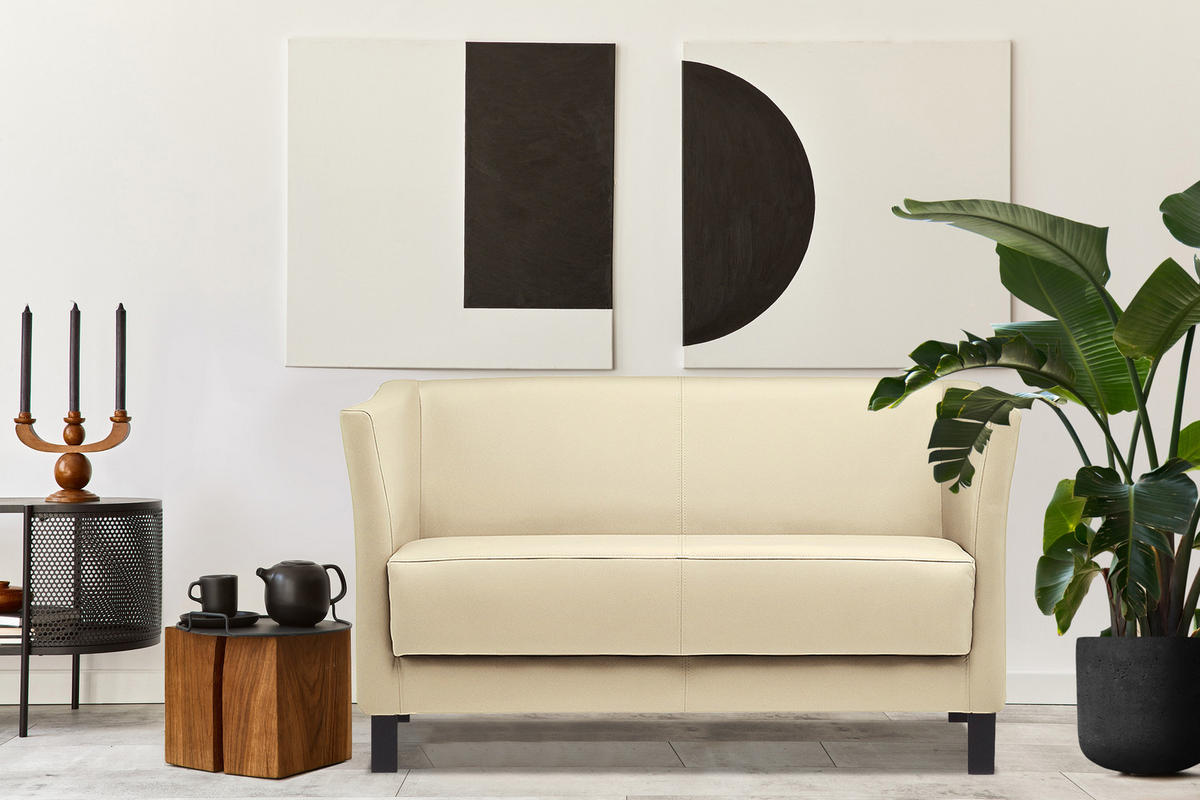 2-SITZER-SOFA ESPECTO Lederoptik, cremig - Creme/Schwarz, Textil (67/71/130cm) - KONSIMO®