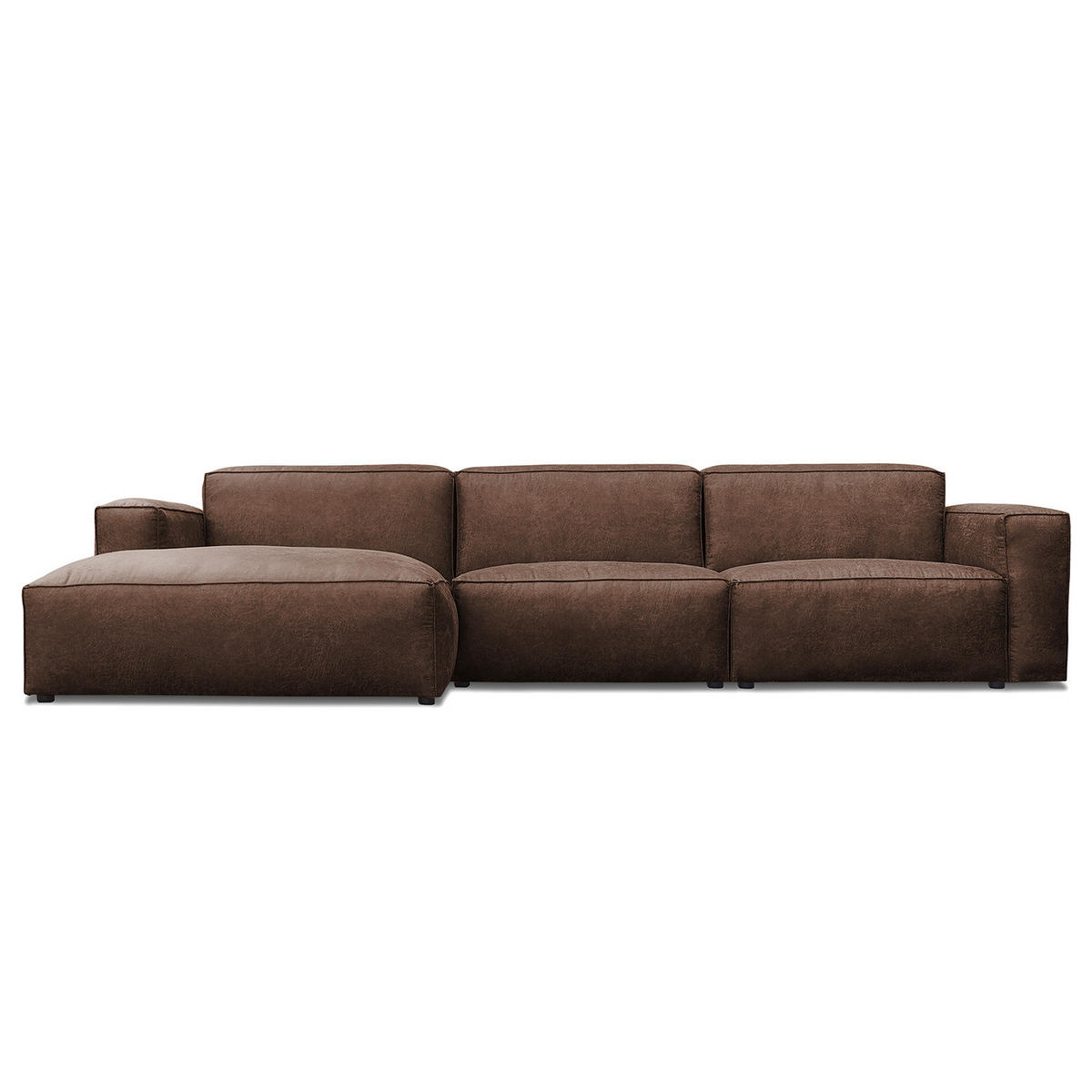 ECKSOFA mit Longchair - Dunkelbraun/Schwarz, Kunststoff (345/170cm) - home24