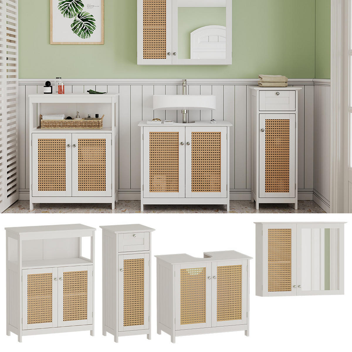 BADMÖBEL-SET Rosario Weiß 4 teilig, mit Midischrank - Weiß, Holzwerkstoff (60/58/35cm) - Vicco