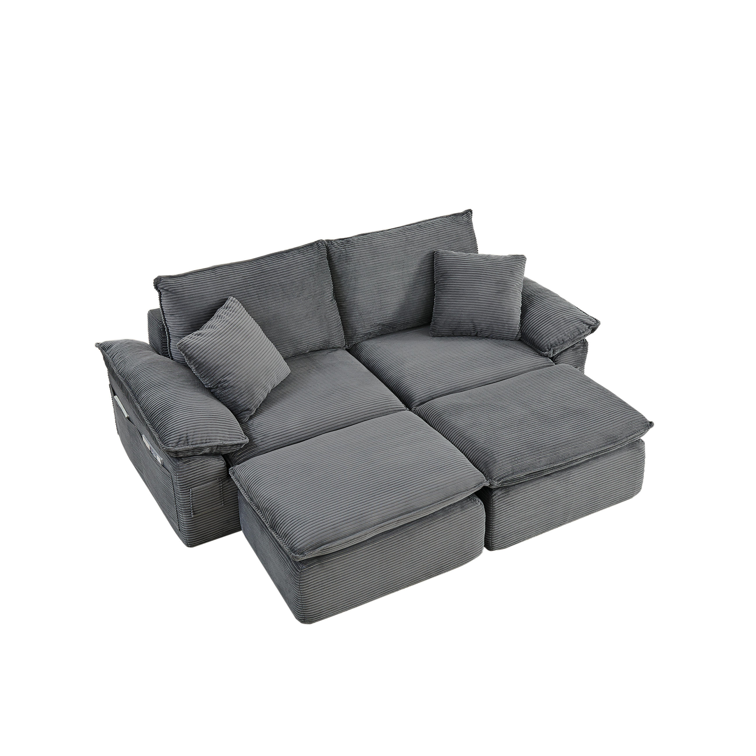 2-SITZER-SOFA DE-35047 boneless mit Fußstütze Hellgrau - Hellgrau, Textil (206/65/156cm) - ComfortXL