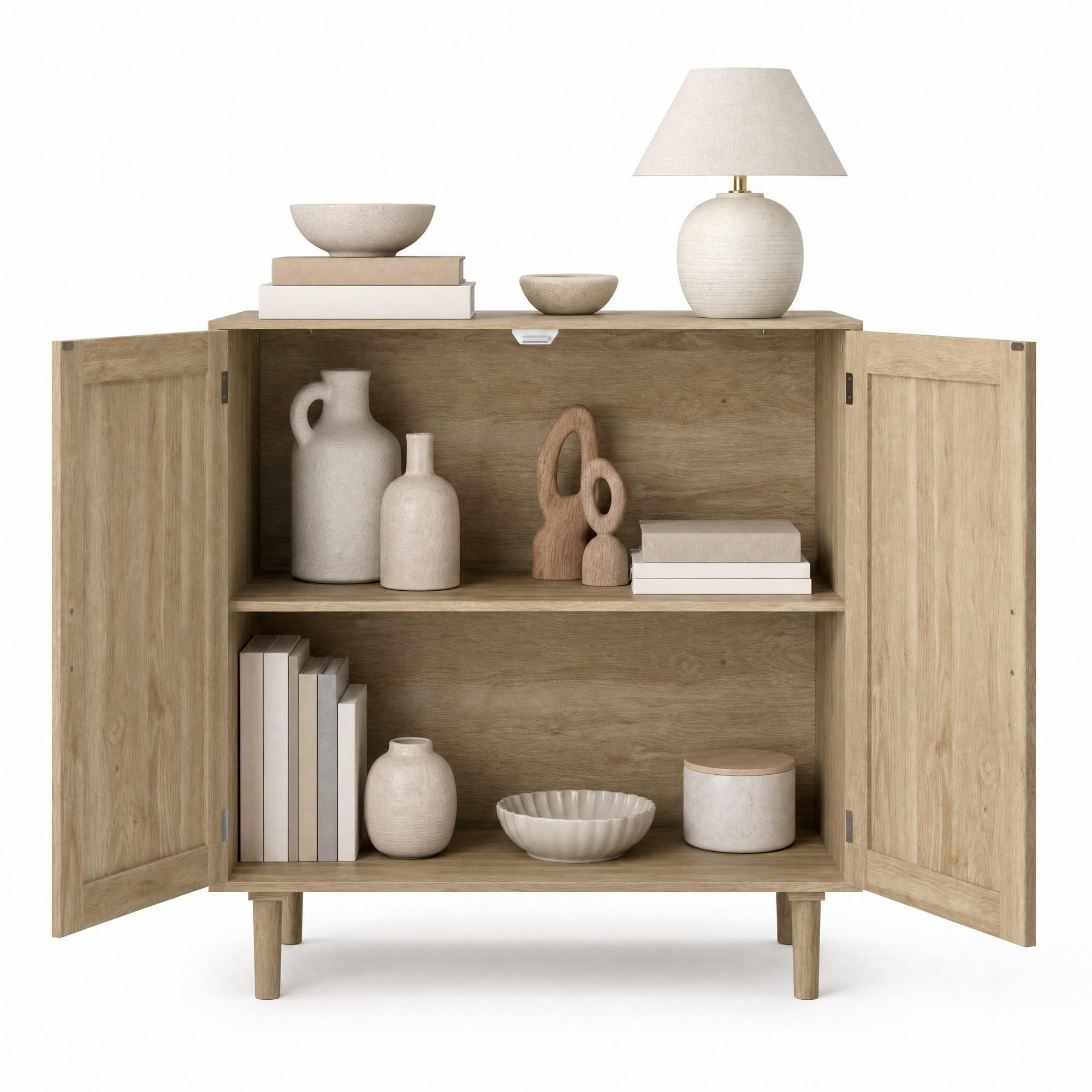SIDEBOARD Natur, 80/40/88 cm, mit Rattan-Fronten und 2 Türen - Schwarz/Naturfarben, Holzwerkstoff (80/88/40cm) - CHICFURN