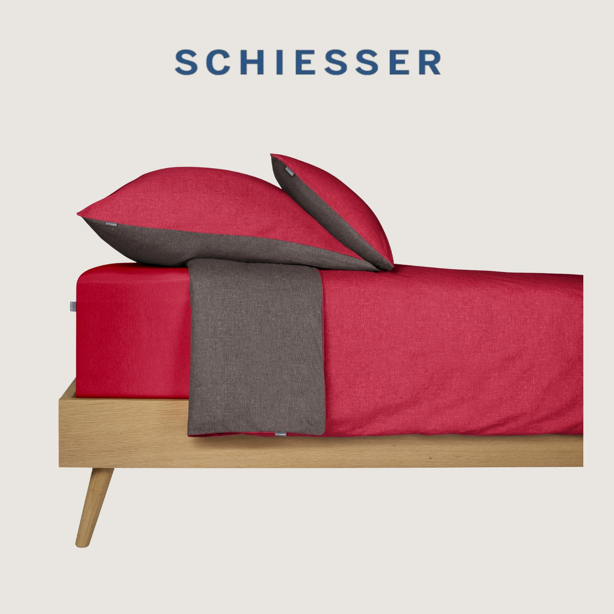BETTWÄSCHESET Doubleface - Renforcé - 2-teilig - 155 x 220 cm - Rot-Dunkelgrau - Dunkelgrau/Rot, Textil (155/220cm) - SCHIESSER