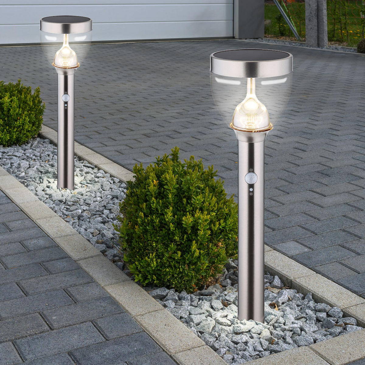 LED AUSSENLEUCHTE Solar Grau 2er Set - Silberfarben, Metall (15/15/55cm) - Globo Lighting