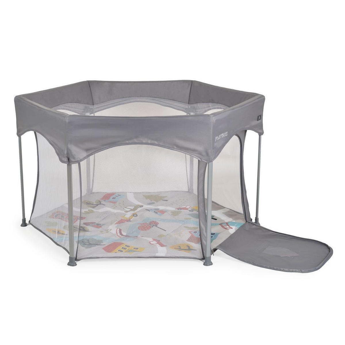 LAUFSTALL Playbox grau 139 x 118 cm, Matratze, Tragetasche, Öffnung, klappbar, Babyreisebett - Grau, Metall (118/74/139cm) - Cangaroo