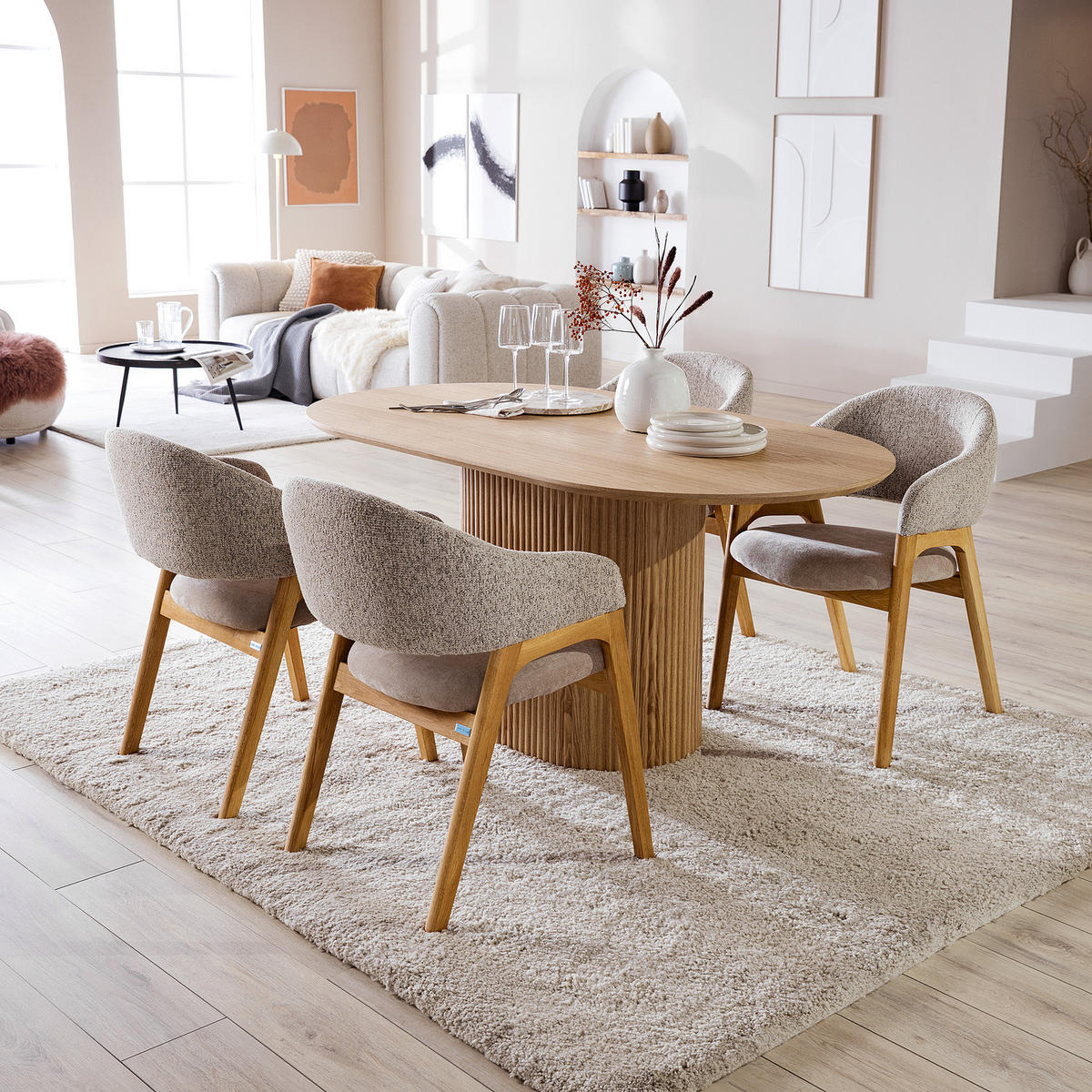 ARMLEHNENSTUHL - Taupe, Holz/Textil (60/82/59cm) - home24