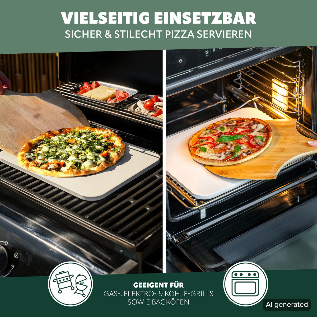 PIZZASTEIN 2er-Set, inkl. Pizzaheber - Naturfarben, Naturmaterialen (30/1/37.5cm) - bremermann