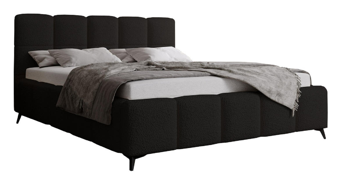 DOPPELBETT 140x200 mit Bettkasten Kastilo, Boucle, Schwarz - Schwarz, Holz/Textil (140/200cm) - Emporius