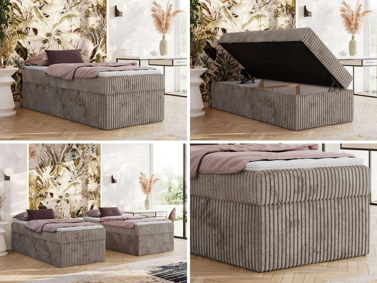 BOXBETT ZERO 90/200 - Hellbraun Cord - H4 - Topper Visco - Hellbraun, Textil (90/200cm) - MKS