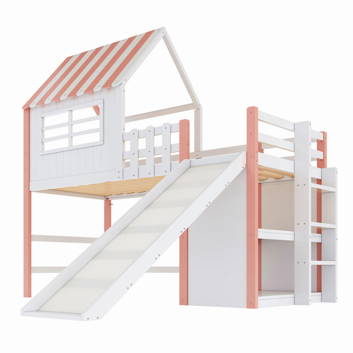 HOCHBETT 90/200 cm Rosa mit Rutsche und Stauraum - Rosa, Holz (90/200cm) - Flora Grace