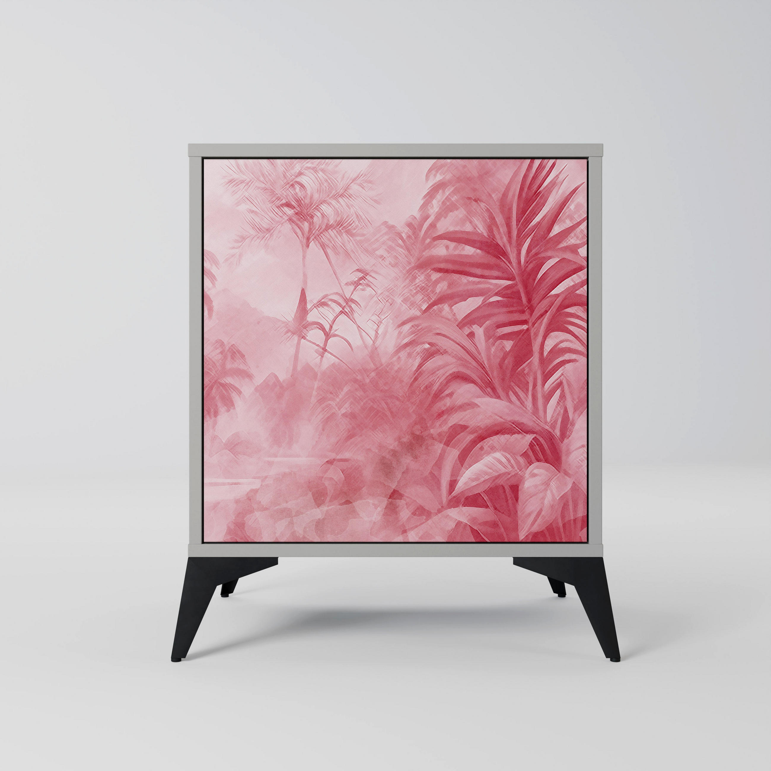 SIDEBOARD SWEET TROPICS, Grau, 57,5x42x70,5 cm, Schwarze Metall-Sternfüße - Multicolor/Schwarz, Holzwerkstoff/Metall (57.5/70.5/42cm) - SpaceRebels