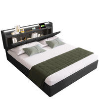 POLSTERBETT aus Leinen 160x200 cm Grau mit Stauraum-Kopfteil, LED, Steckdosen und Federkernmatratze - Grau, Textil (160/200cm) - IVMEU
