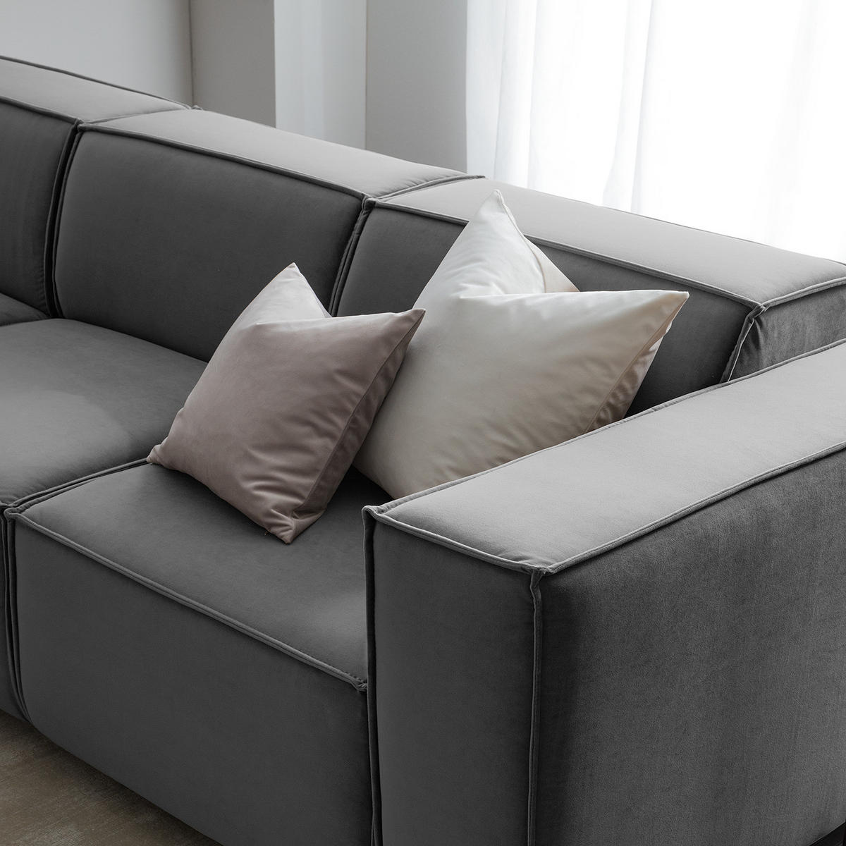 ECKSOFA mit Longchair - Schwarz/Grau, Kunststoff/Textil (260/177cm) - home24