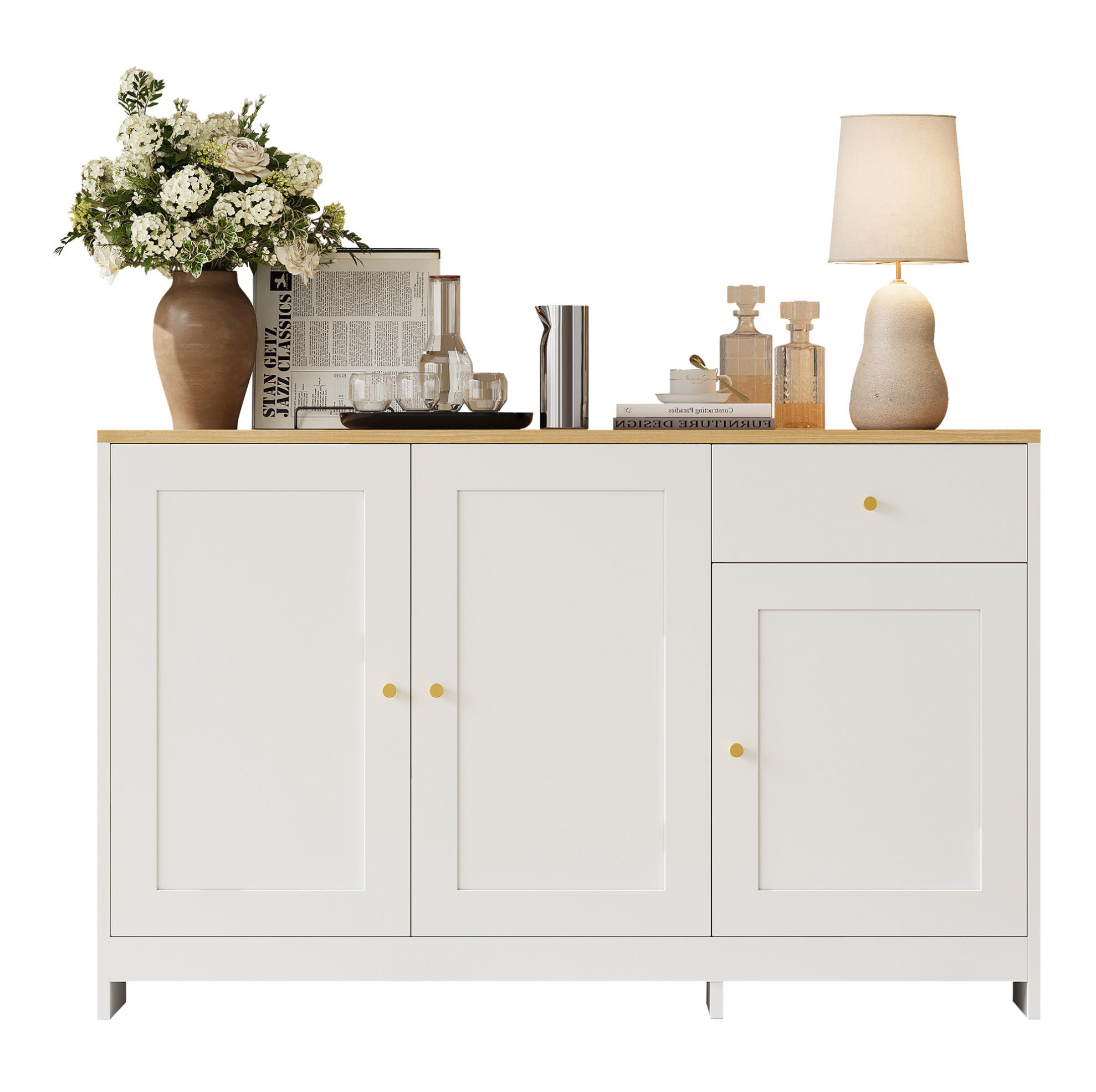 SIDEBOARD 120/40/75 cm mit 3 Türen & Schublade in Weiß und Natur - Weiß, Holzwerkstoff (120/75/40cm) - BEAOK