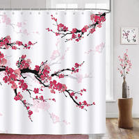 DUSCHVORHANG Rot Kirschblüte Blume Polyester schimmelresistent wasserdicht waschbar mit Haken - Multicolor, Textil (180/180cm) - MCBOSON