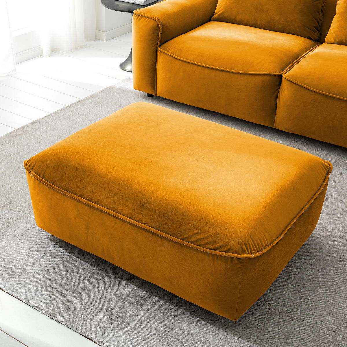POLSTERHOCKER - Schwarz/Orange, Holz/Kunststoff (103/42/90cm) - home24