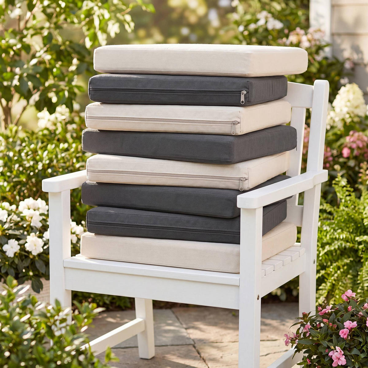 GARTENSTUHL eckig 50/50/5 cm Stoff Creme - Creme, Textil (50/5/50cm) - CLP