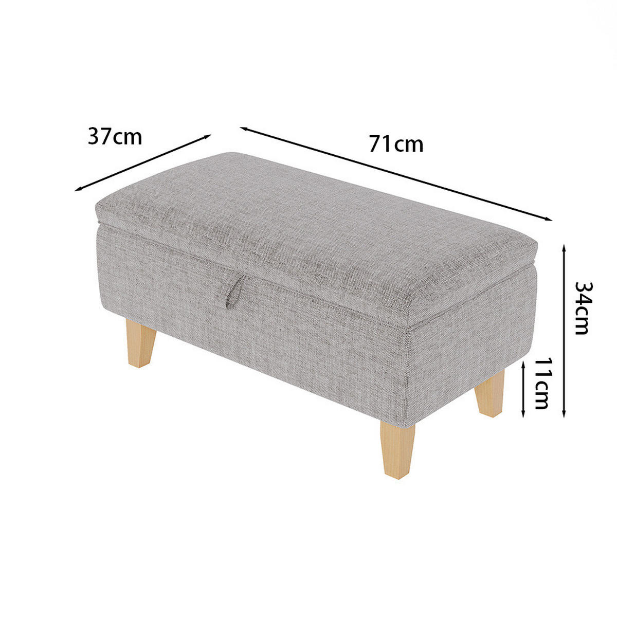 POLSTERHOCKER 71/37/34 cm Stauraum Holzbeine Leinen Hellgrau - Hellgrau, Holz/Textil (71/34/37cm) - Livingandhome