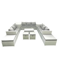 GARTENSET mit 3-SITZER SOFA,COUCHTISCH Polyrattan Hellgrau-Mix 13-Sitzer - Hellgrau/Grau, Glas/Kunststoff - Fimous