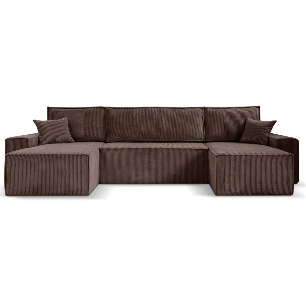 WOHNLANDSCHAFT Hektor U mit Schlaffunktion braun - Schwarz/Braun, Kunststoff/Textil (377/94/152cm) - Beautysofa