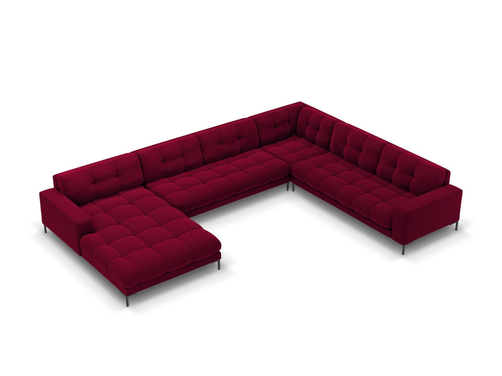 PANORAMASOFA rechts Mamaia aus Samt rot 7 Sitzplätze - Rot, Textil (256/75/327cm) - Micadoni