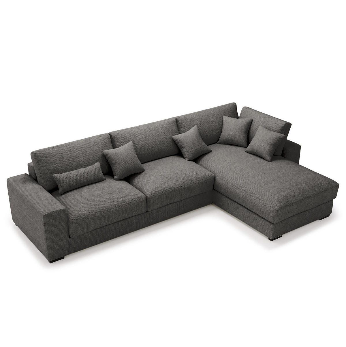 ECKSOFA mit Longchair - Anthrazit/Schwarz, Kunststoff/Textil (340/205cm) - home24