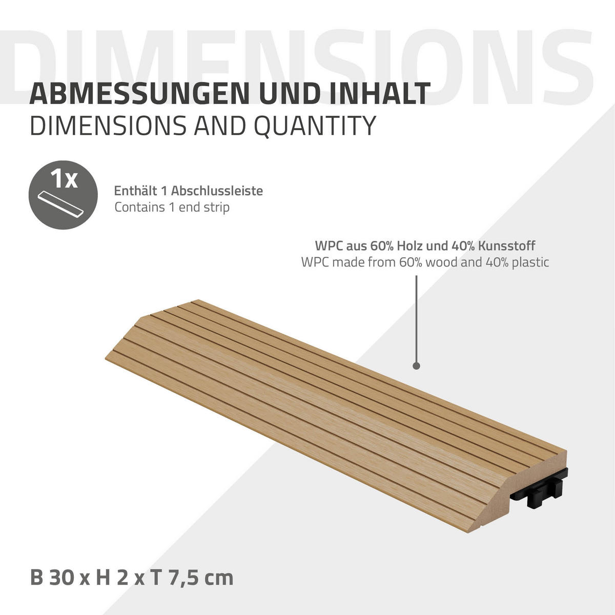 ABSCHLUSSLEISTE WPC gerade Teak - Alteiche, Holzwerkstoff (30/2/7.5cm) - ML-DESIGN