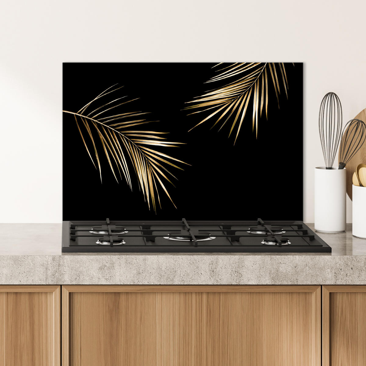 SPRITZSCHUTZ KÜCHE Blätter - Pflanzen - Gold - Schwarz - Luxus 70x50 cm - Goldfarben, Metall (70/0.3/50cm) - MuchoWow