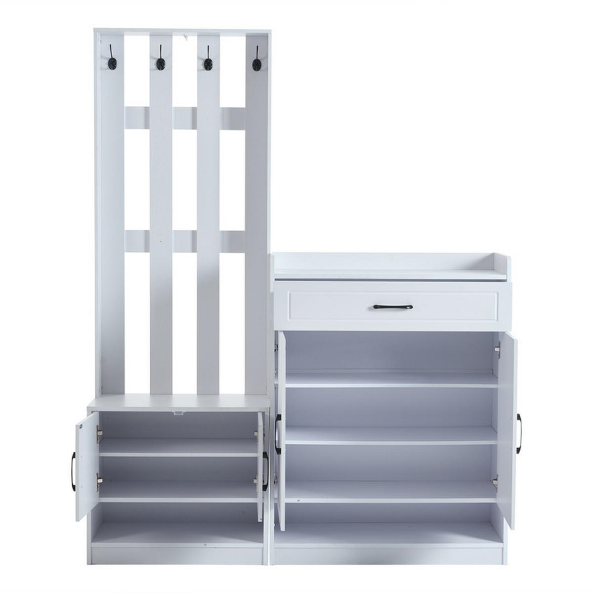 GARDEROBEN-SET WEISS mit Schuhschrank 140.6x32x180 cm - Weiß, Holzwerkstoff (30.5/180/140.6cm) - Fuleadture