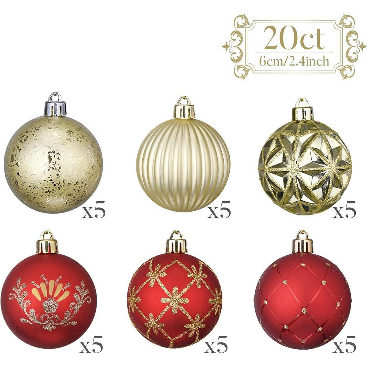 WEIHNACHTSKUGELN 20 Stück 6 cm Set Rot Gold Kunststoff - Multicolor, Kunststoff (6/6/6cm)