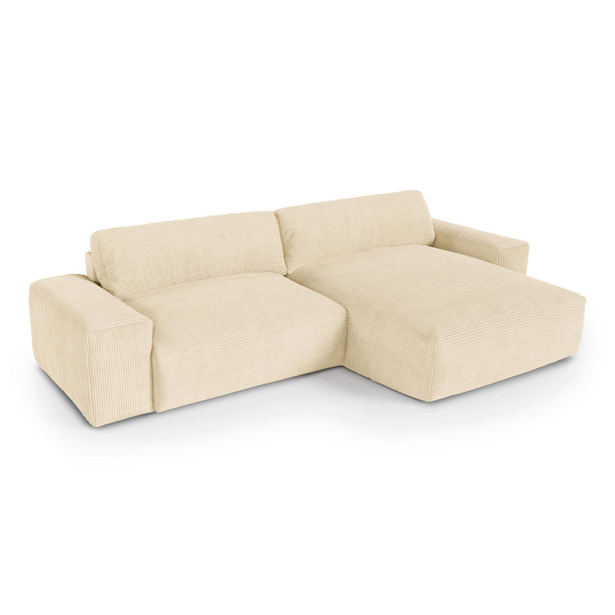 ECKSOFA RECHTS Gerippter Samt Creme 310cm - Creme, Textil (310/174cm) - Sia Home