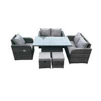 GARTENSOFA SET Polyrattan Dunkelgrau 7-Sitzer - Dunkelgrau, Metall - Fimous