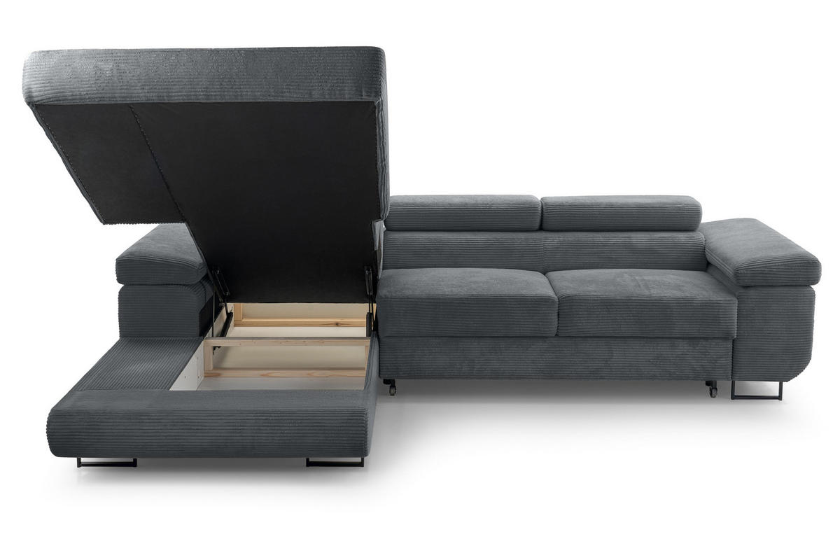 ECKSOFA L Form Arborio Dunkelgrau 280/203/90 cm Links mit Schlaffunktion - Dunkelgrau/Schwarz, Textil/Metall (203/280cm) - AX Living