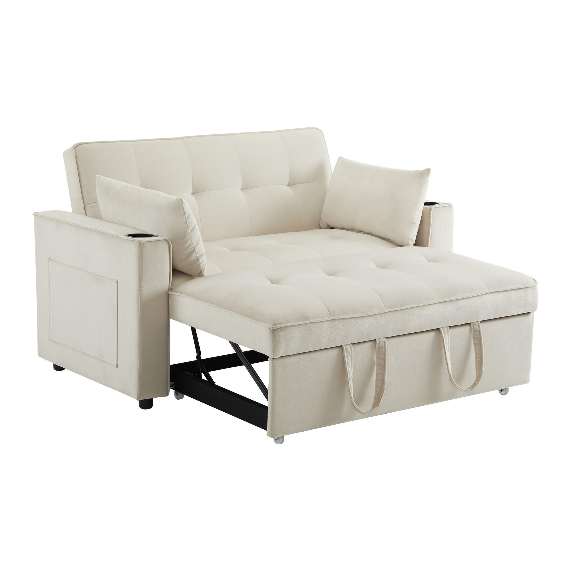 SCHLAFSOFA Samt mit 3-fach verstellbarer Rückenlehne und Getränkehalter Beige 137/76,5/83 cm - Beige, Textil (83/137/76.5cm) - Redom