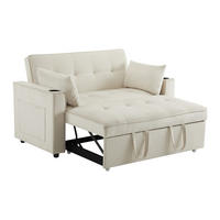 SCHLAFSOFA Samt mit 3-fach verstellbarer Rückenlehne und Getränkehalter Beige 137/76,5/83 cm - Beige, Textil (83/137/76.5cm) - Redom