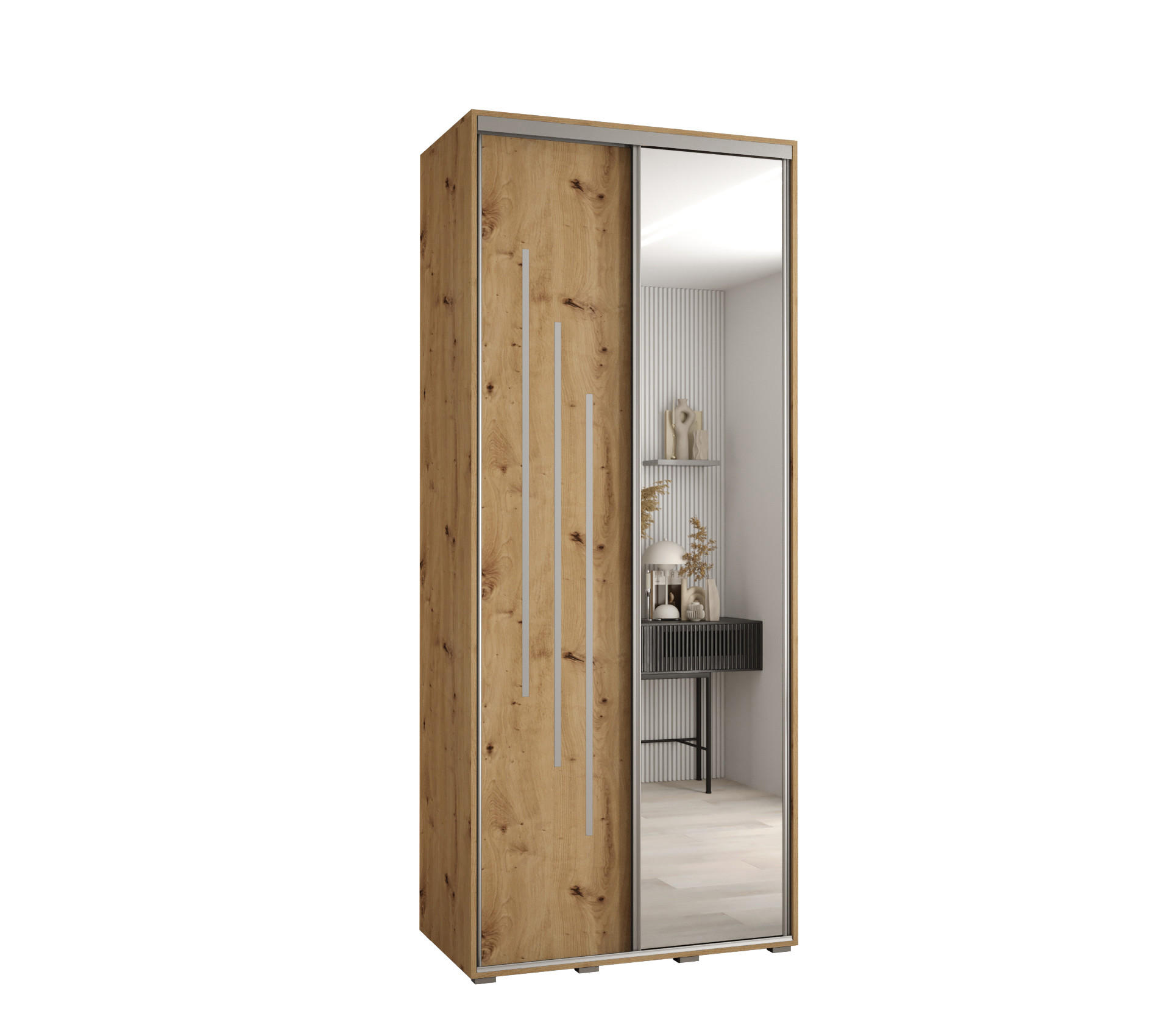 SCHWEBETÜRENSCHRANK 235,2/110/60 2-türig - Silberfarben/Eiche Artisan, Holz/Metall (110/235/60cm) - Abiks Möbel