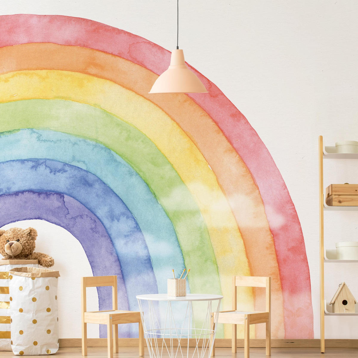 FOTOTAPETE Regenbogen und Wolken Wasserfarben 288/288 cm - Multicolor, Papier (288/288cm) - Bilderwelten