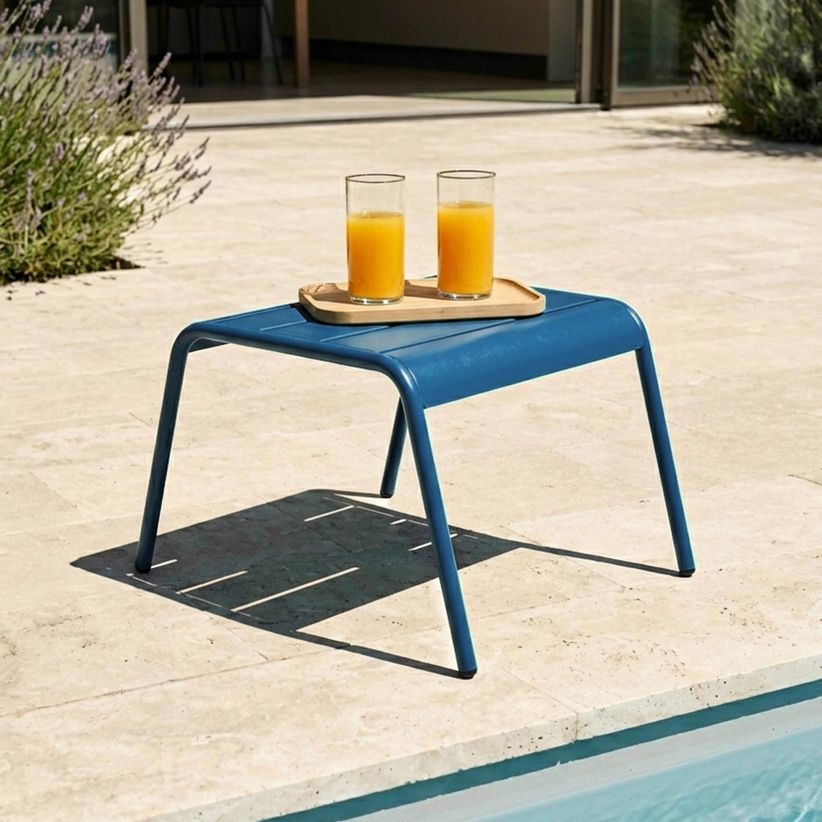 GARTENHOCKER, Pazifikblau - Blau, Metall (44/30/40cm) - Oviala