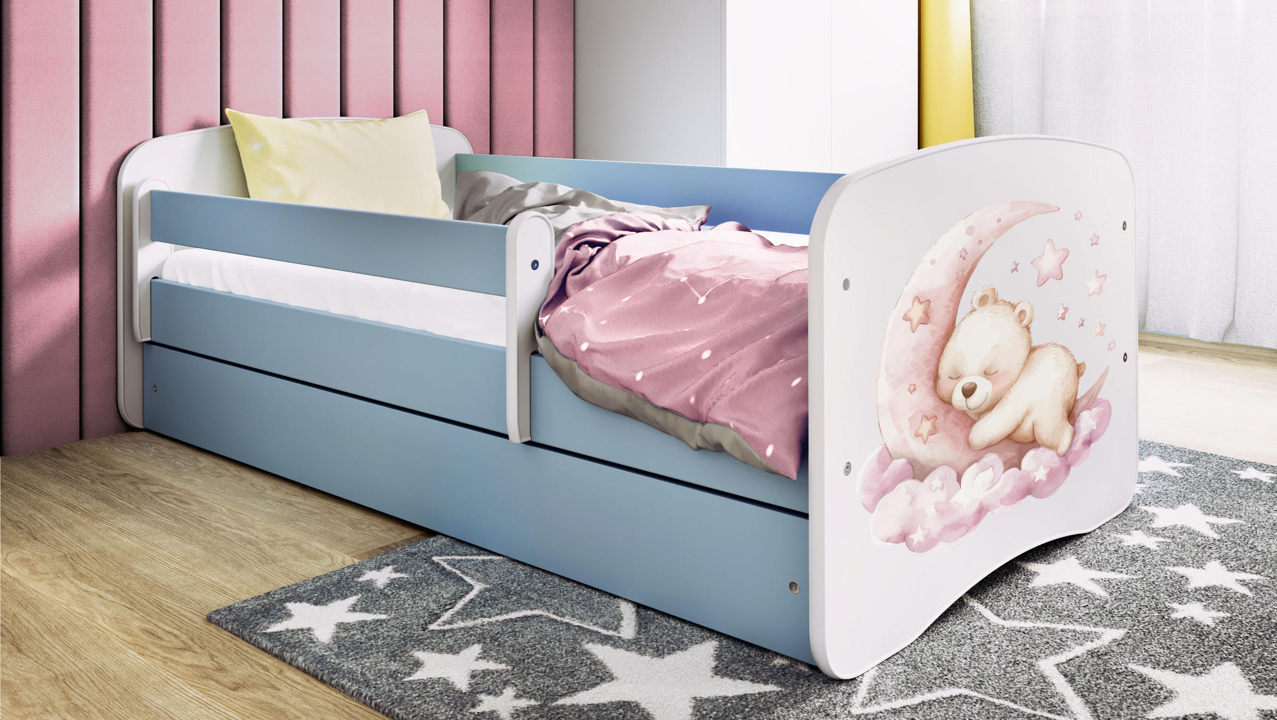 KINDERBETT Schlafen mit Schublade 140/70 80/61/144 - Blau, Holzwerkstoff (70/140cm) - RAUMHIRSCH FURNITURE