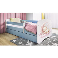 KINDERBETT Süße Träume 80x160 cm mit Schublade, Rausfallschutz & Lattenrost, Blau - Blau, Holzwerkstoff (80/160cm) - RAUMHIRSCH FURNITURE