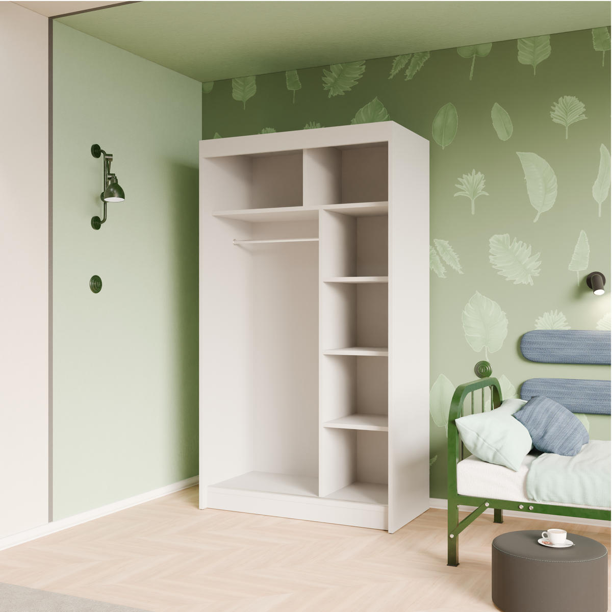 SCHIEBETÜRENSCHRANK ELIS - Weiß/Grau, Holzwerkstoff (120/215/61cm) - Meblini