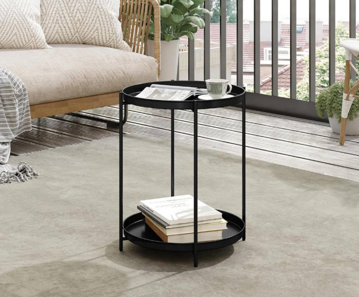 COUCHTISCH rund, mit Stauraum, Metall, Schwarz - Schwarz, Metall (44/44/53cm) - Woltu