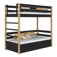 ETAGENBETT N03 mit Schublade Schwarz / Eiche Natur 100/180 - Schwarz/Eiche Artisan, Naturmaterialien/Holz (100/180cm) - N-Wood